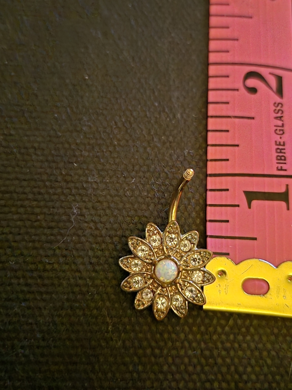 Gold Floral Opal & Crystal Belly Button Ring - Gold Flower Navel Jewelry